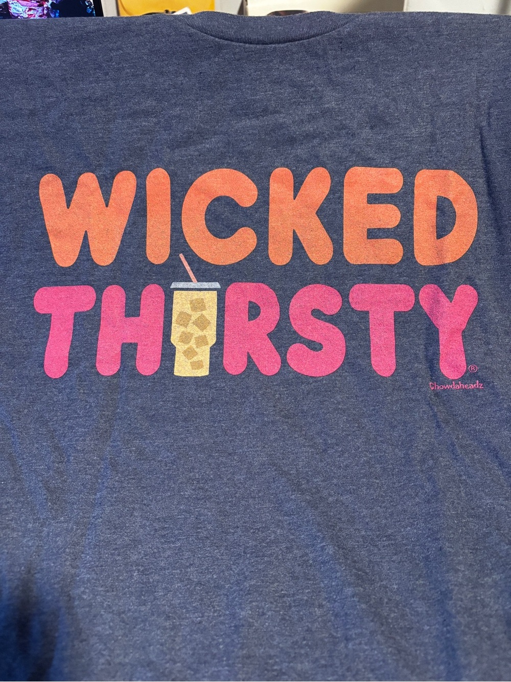 Dunkin’ Wicked Thirsty Graphic Tee - Heather Blue with Orange & Pink Font (NWOT)